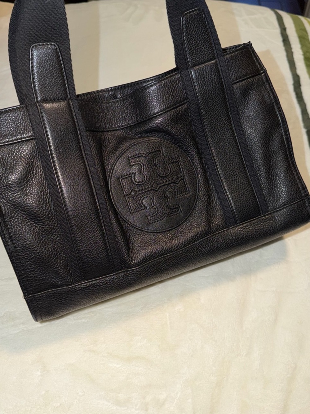 Tory Burch Black Pebbled Leather Messenger Tote